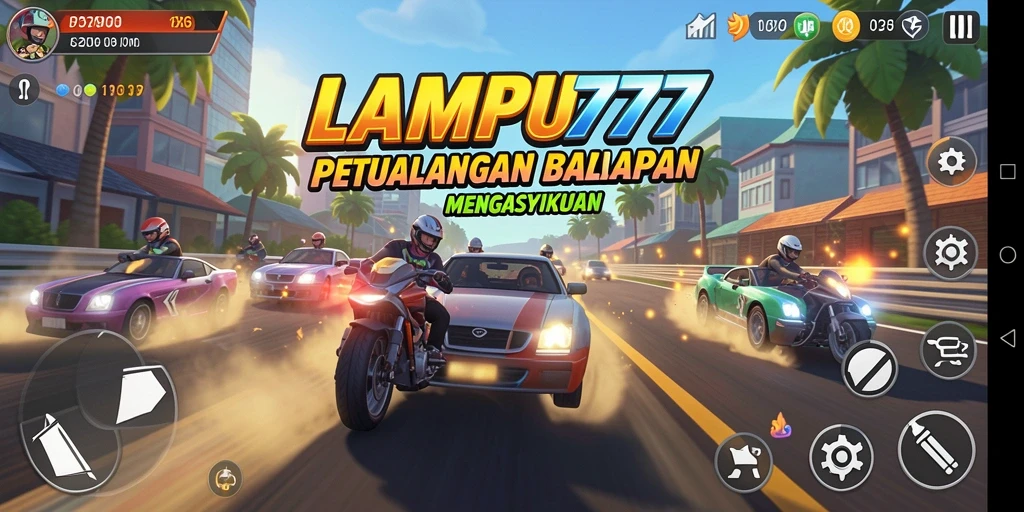 Screenshot gameplay LAMPU777 menampilkan aksi balapan yang mendebarkan.
